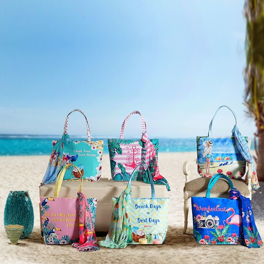 BEACH BAG WITH SARONG CUM SCARF