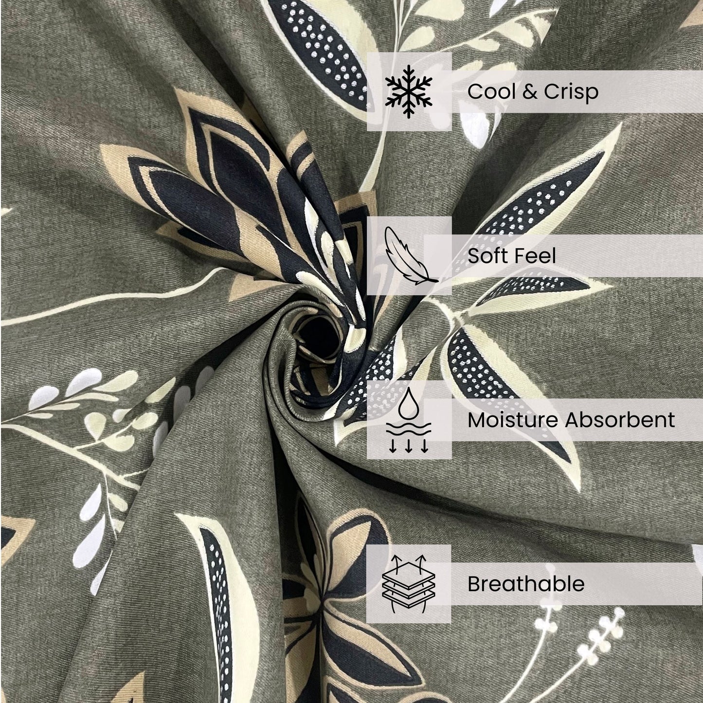 Swayam Olive Floral Double Bedsheet 200TC Blended Cotton Elegant Print