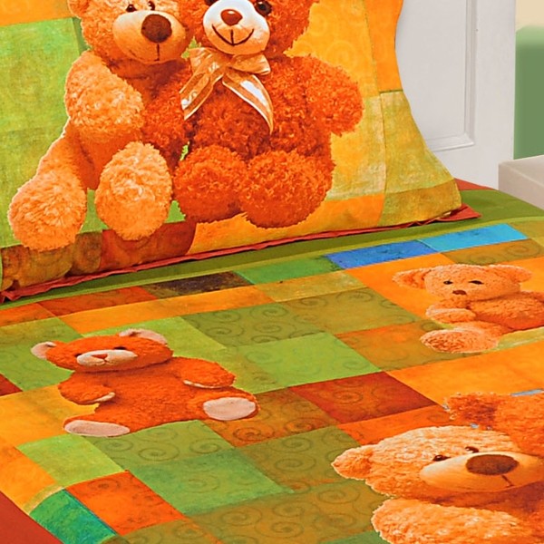 Multi Teddy Kids Single Bed Sheet-SKB-191