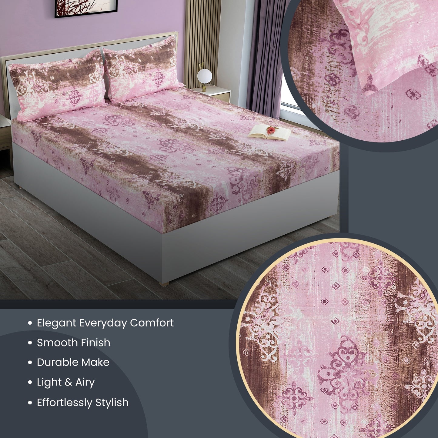 Dazzle Delight Veda Fitted Bed Sheet - 12082