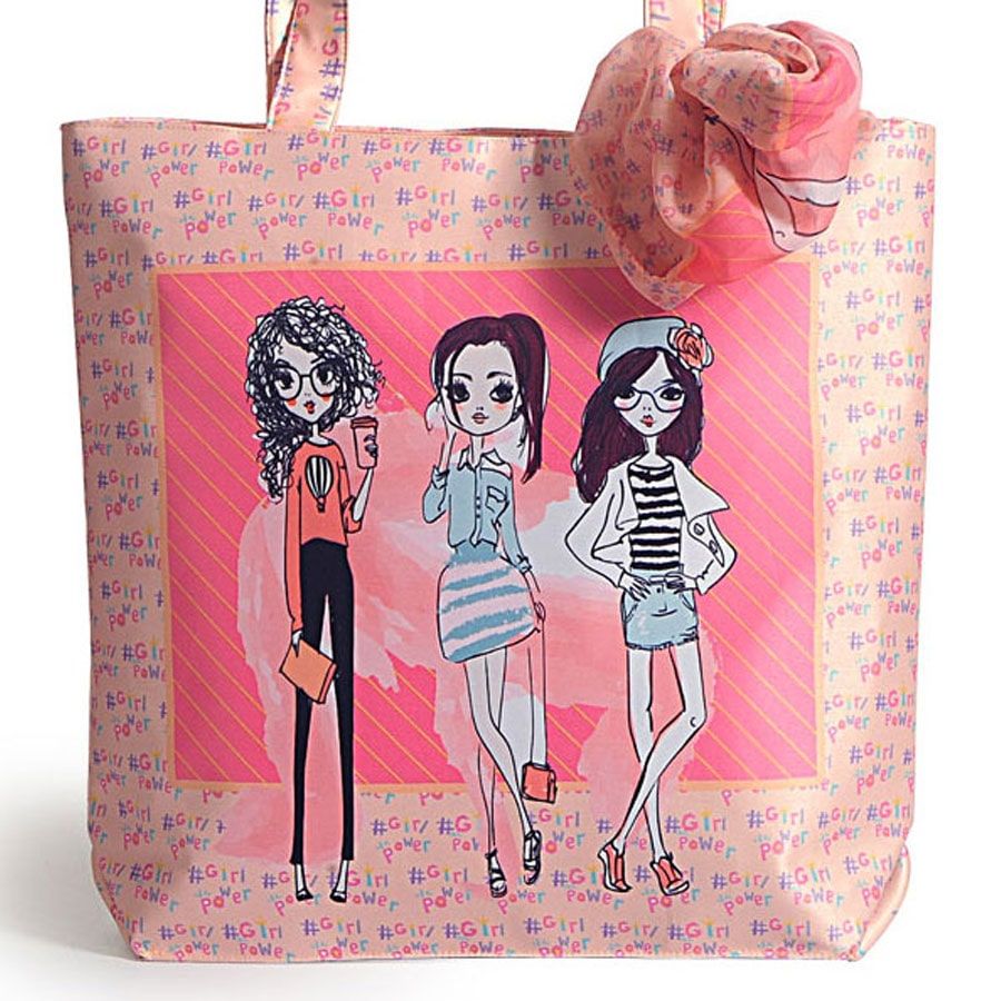 Girl Power Fashion bag with neck roll scarf - FBS-06