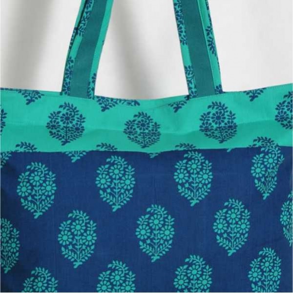 Turquoise Floral Mosaic Cotton Shopping Bag- 2008