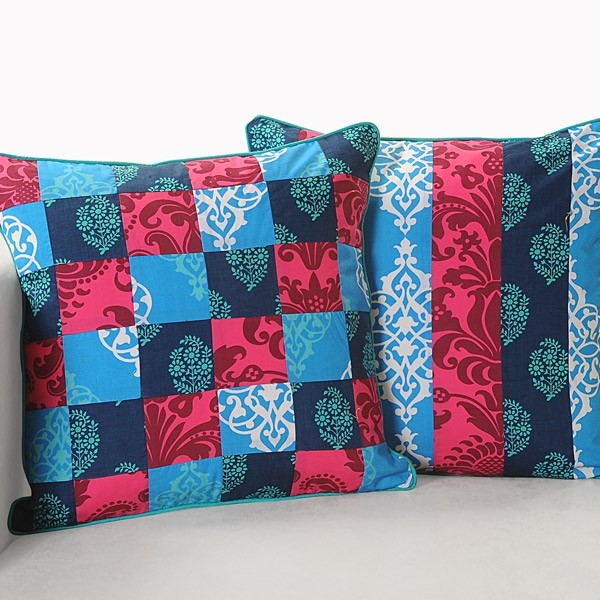 Blue Pink Patchwork Cushion Covers- Appl-12003