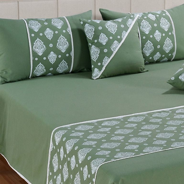 Swayam Block printed green bed cover set-10501