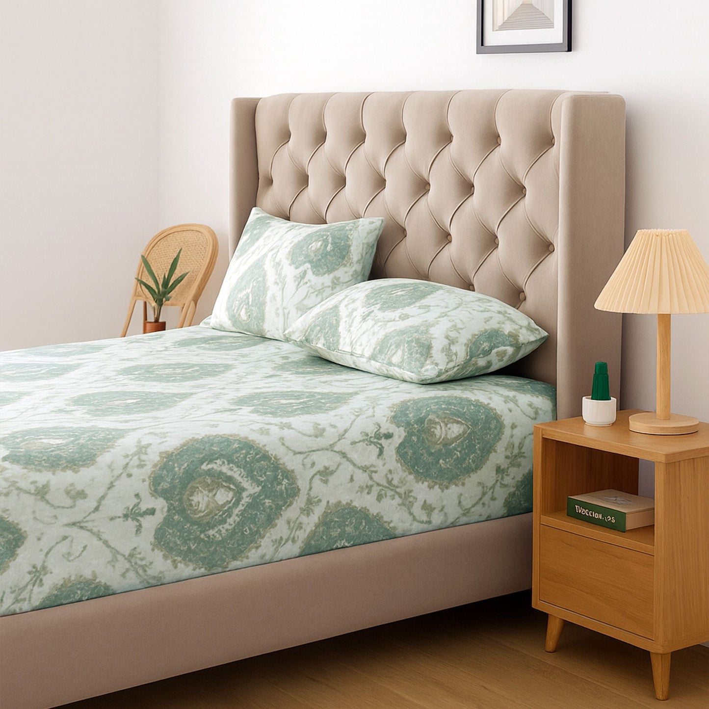 Swayam Green Ethnic Motif Double Bedsheet 200TC Blended CottonPremium Soft Fabric