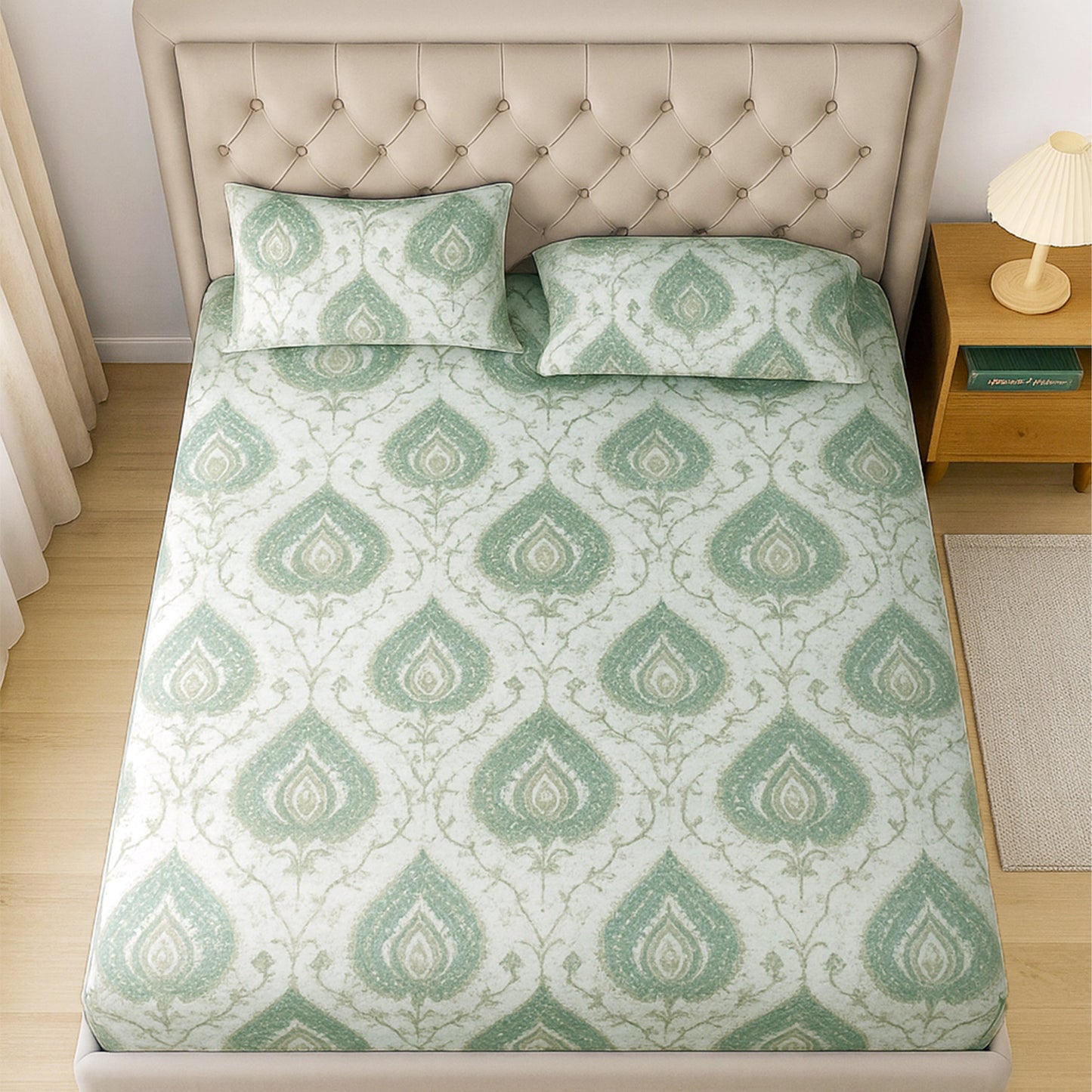 Swayam Green Ethnic Motif Double Bedsheet 200TC Blended CottonPremium Soft Fabric