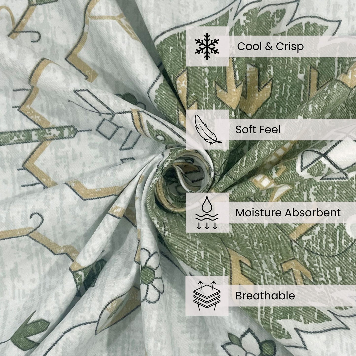 Swayam Green Ethnic Motif Double Bedsheet 200TC Blended CottonPremium Soft Fabric