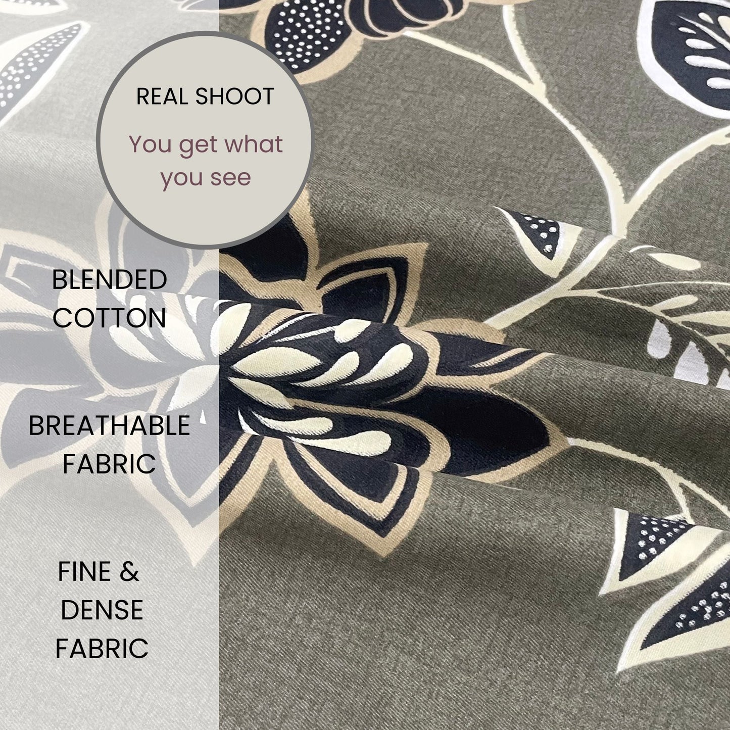 Swayam Olive Floral Double Bedsheet 200TC Blended Cotton Elegant Print