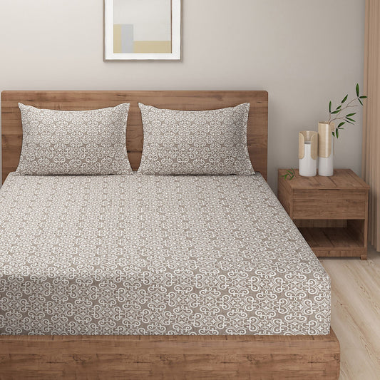 Swayam Brown Geometric Double Bedsheet 200TC Blended Cotton Soft & Durable