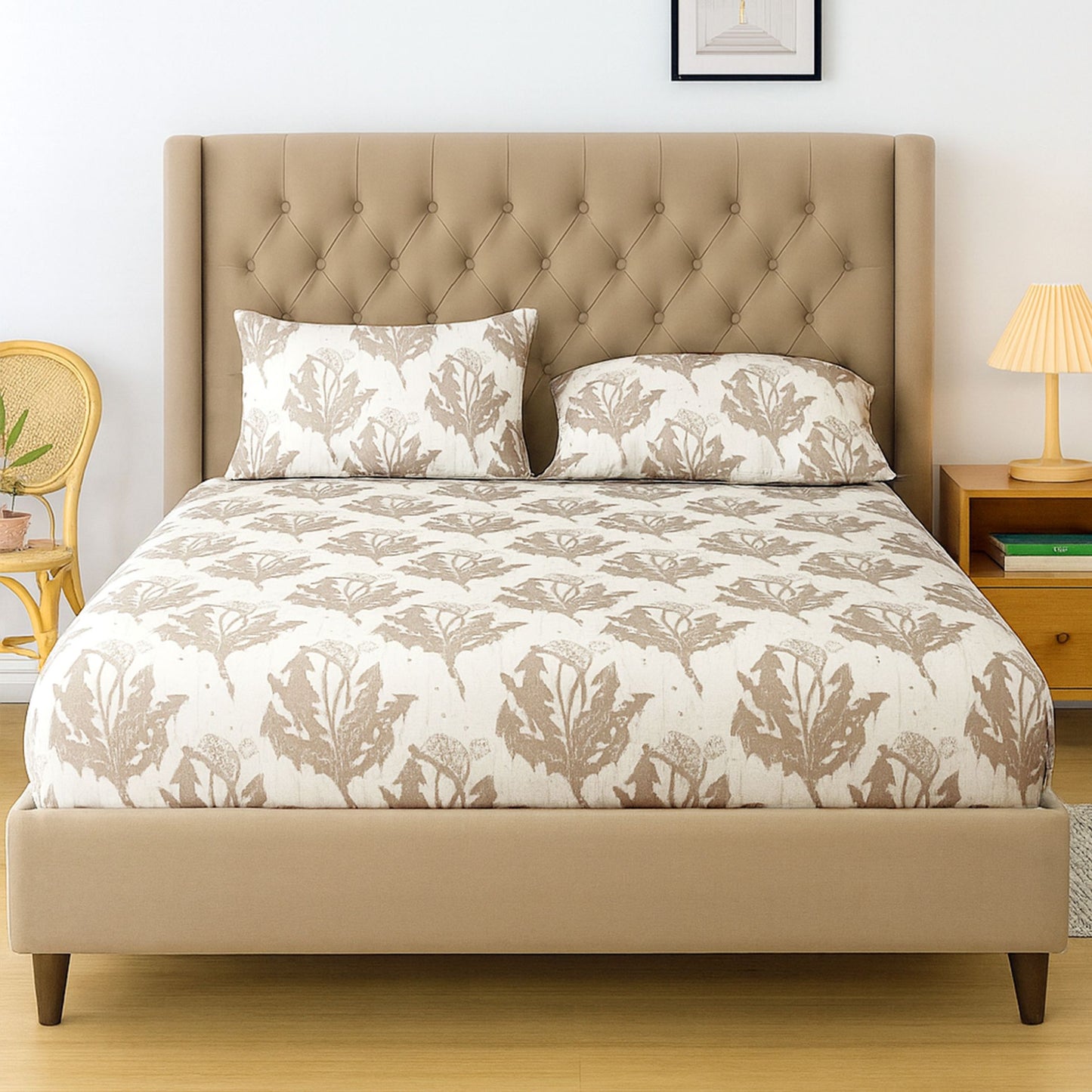 Swayam Beige Abstract Double Bedsheet 200TC Blended Cotton Premium Quality