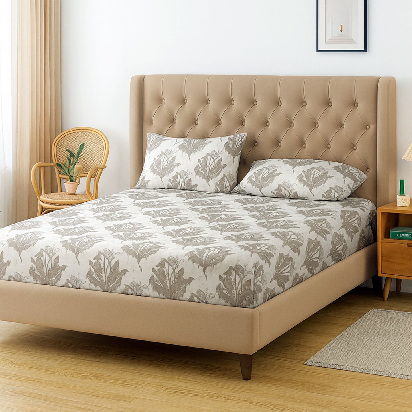 Swayam Beige Abstract Double Bedsheet 200TC Blended Cotton Premium Quality