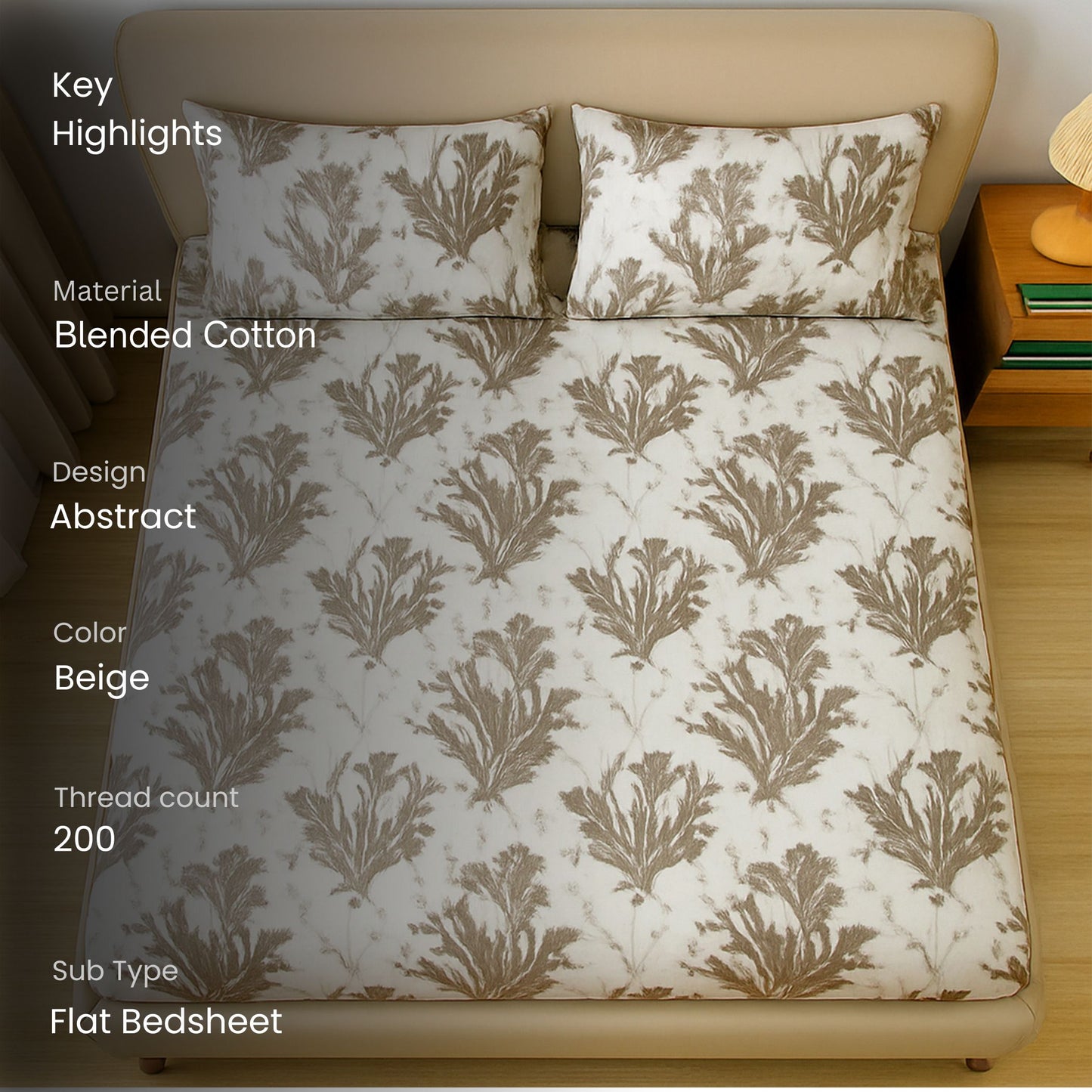 Swayam Beige Abstract Double Bedsheet 200TC Blended Cotton Premium Quality