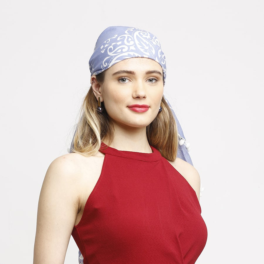 Swayam Multicolor Ethnic Blues and Whites Hand Printed Voile Scarf