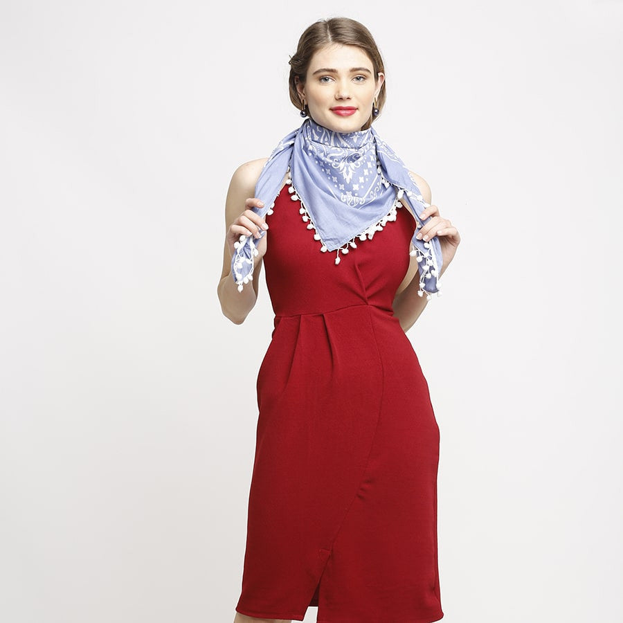 Swayam Multicolor Ethnic Blues and Whites Hand Printed Voile Scarf