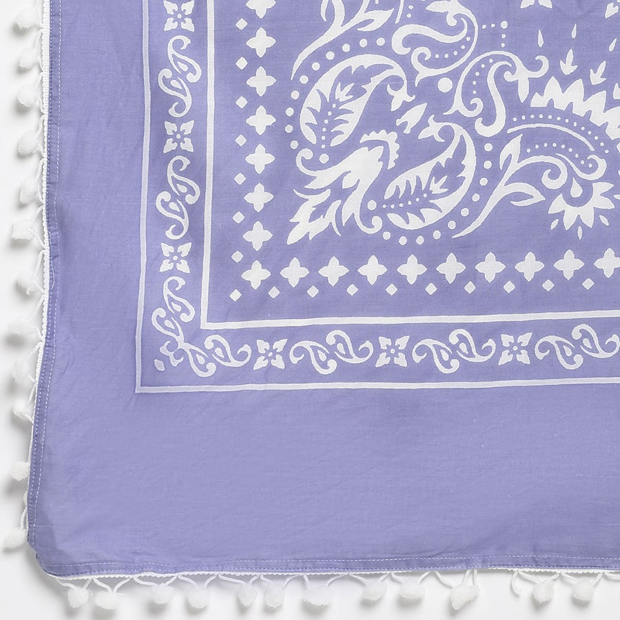 Swayam Multicolor Ethnic Blues and Whites Hand Printed Voile Scarf