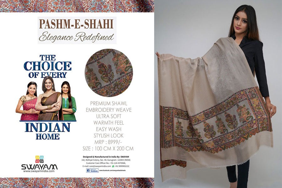 Pashm-e-shahi womens  shawl - Embroidery weave