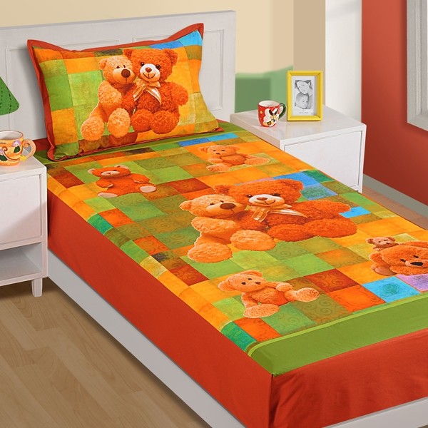 Multi Teddy Kids Single Bed Sheet-SKB-191