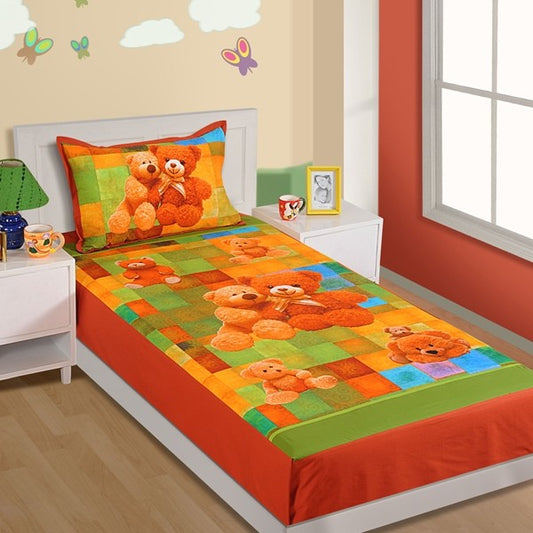 Multi Teddy Kids Single Bed Sheet-SKB-191