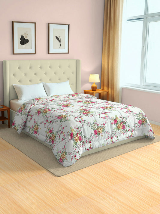 Pink Floral Printed Double Bed Dohar - Lightweight & Soft (90 × 100 Inches)