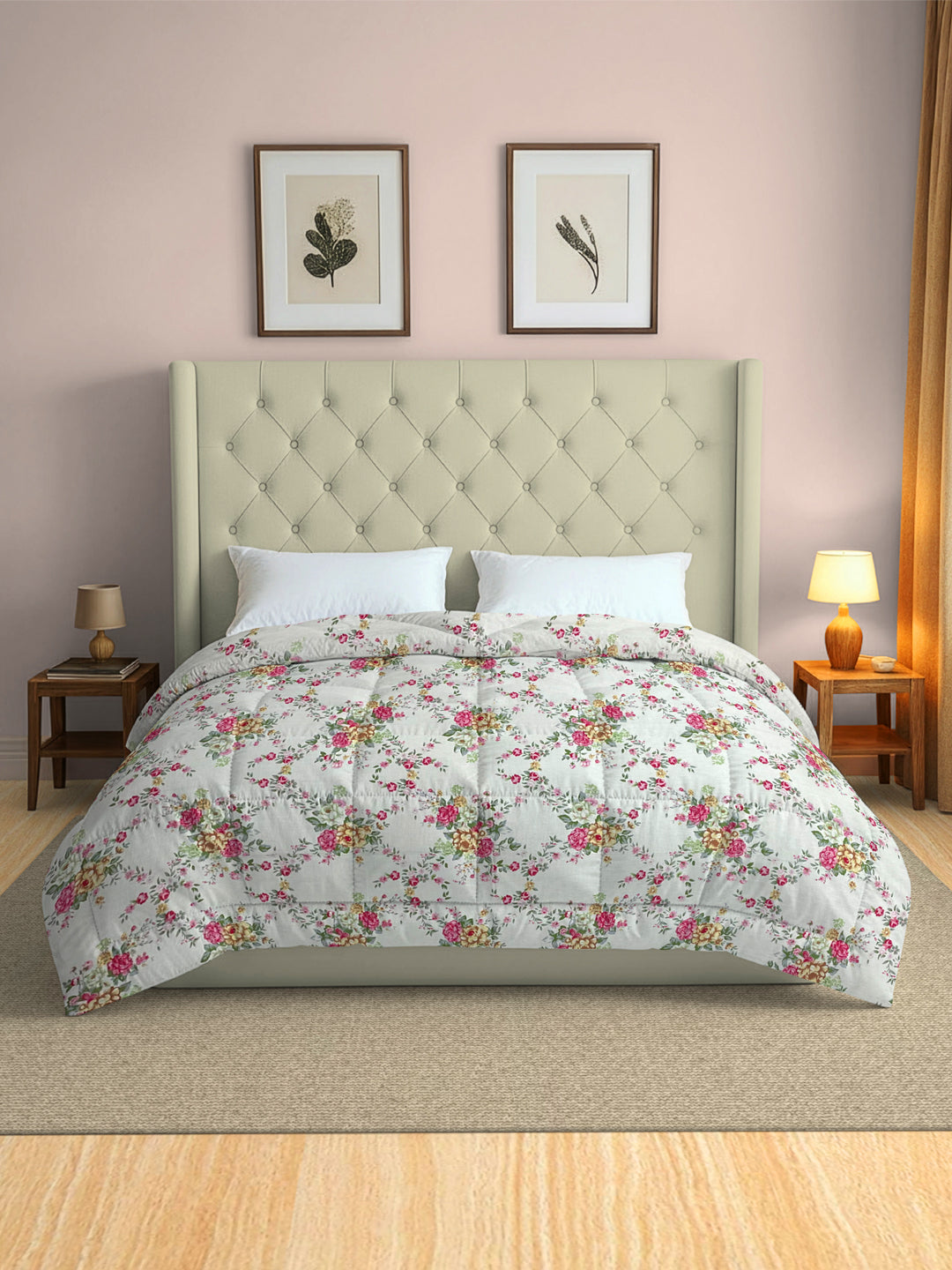 Pink Floral Printed Double Bed Dohar - Lightweight & Soft (90 × 100 Inches)