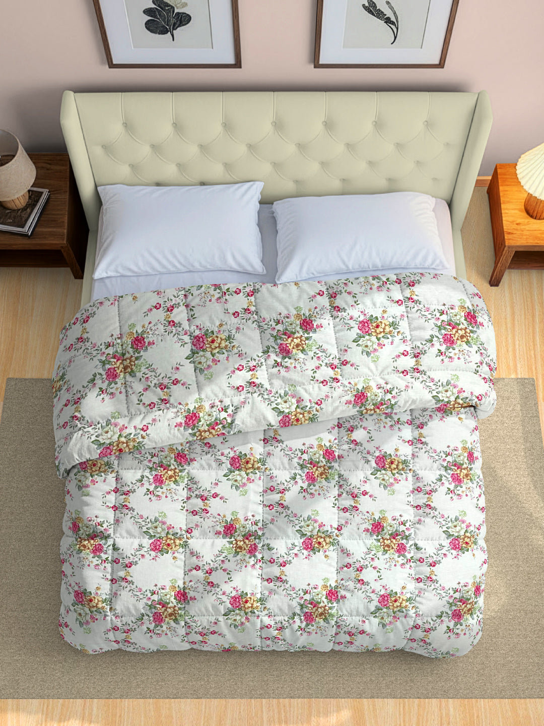Pink Floral Printed Double Bed Dohar - Lightweight & Soft (90 × 100 Inches)