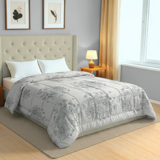 Elegant Grey Floral Printed Double Bed Dohar - 150TC (90 × 100 Inches)
