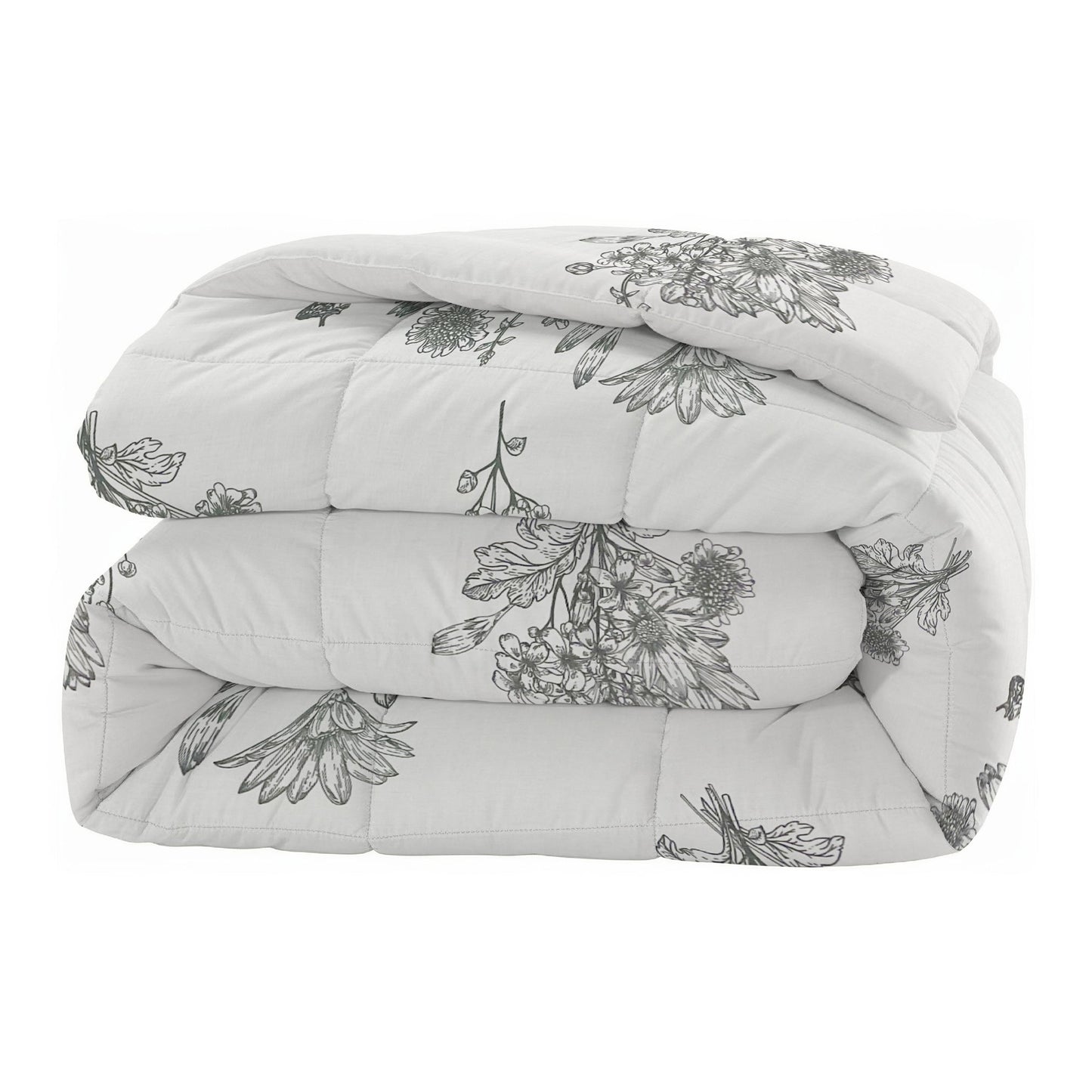 Elegant Grey Floral Printed Double Bed Dohar - 150TC (90 × 100 Inches)