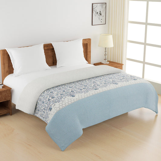 Blue Floral Printed Double Bed Dohar - Lightweight & Soft (90 × 100 Inches)