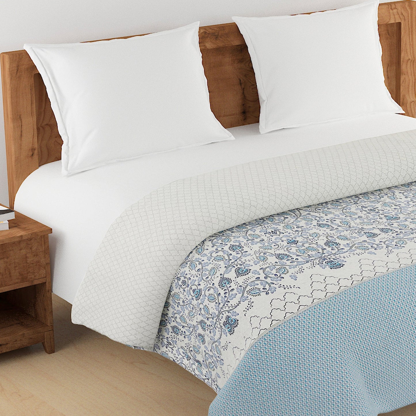 Blue Floral Printed Double Bed Dohar - Lightweight & Soft (90 × 100 Inches)
