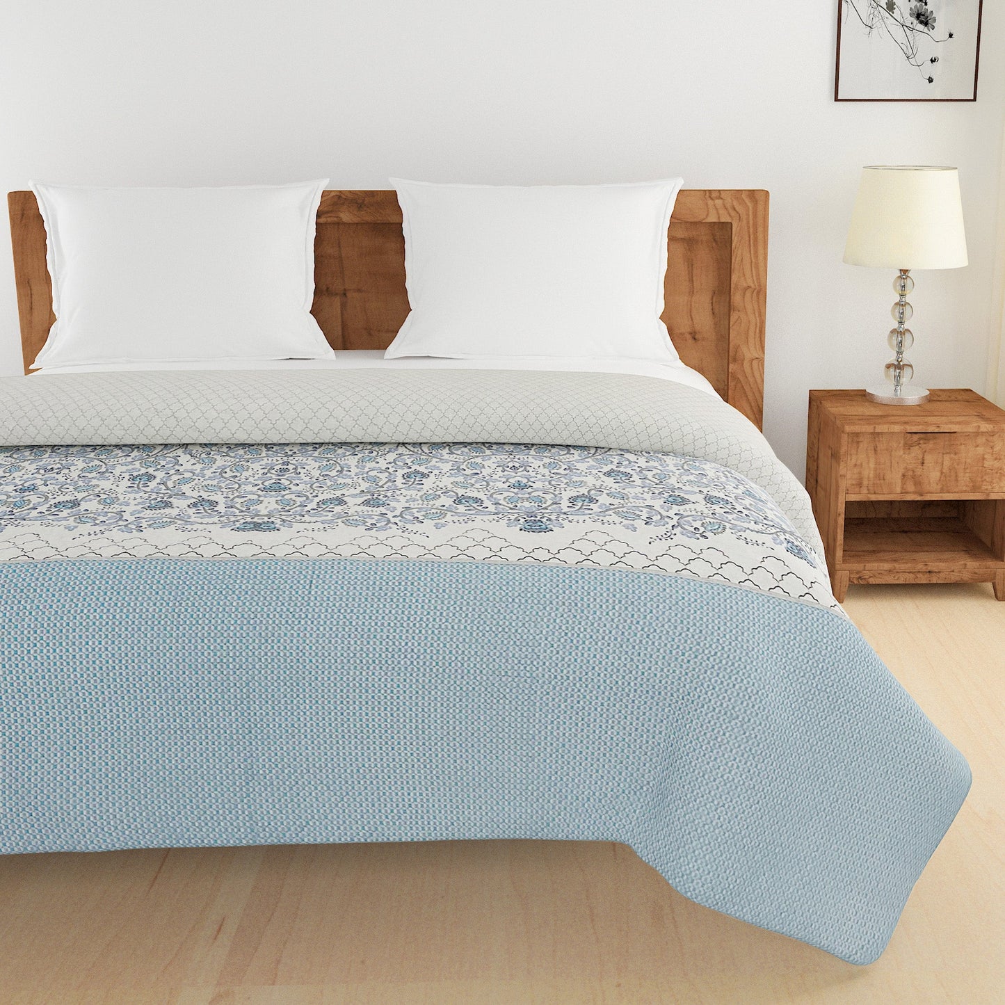 Blue Floral Printed Double Bed Dohar - Lightweight & Soft (90 × 100 Inches)