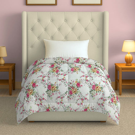 Pink Floral Printed Single Bed Dohar - Lightweight & Soft (60 × 90 Inches)