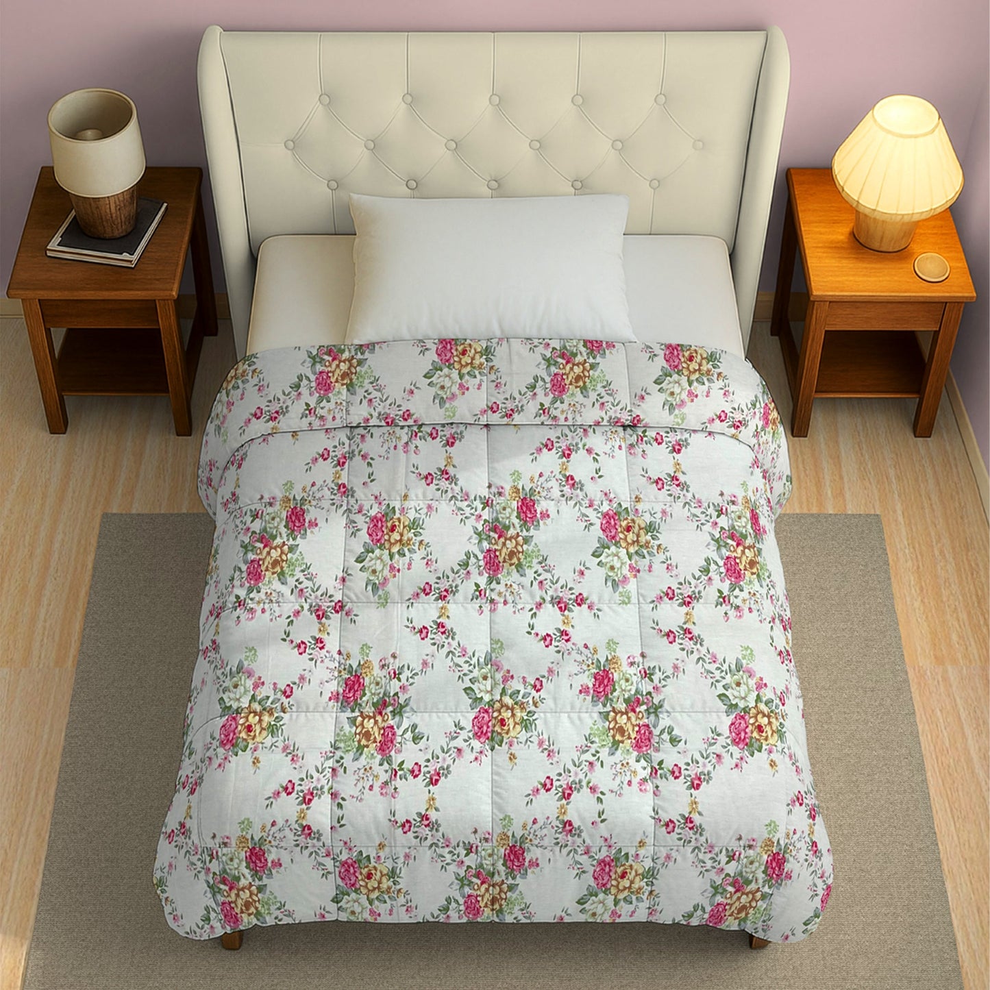 Pink Floral Printed Single Bed Dohar - Lightweight & Soft (60 × 90 Inches)