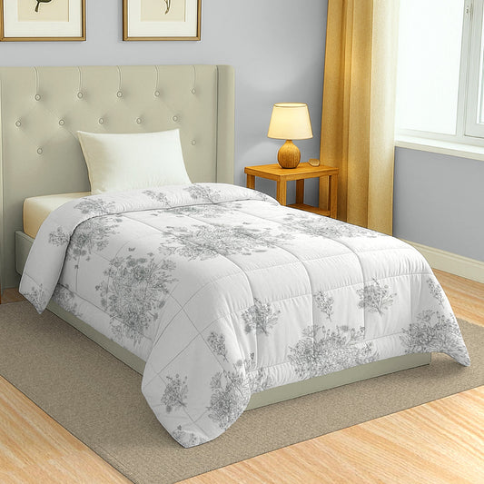 Elegant Grey Floral Printed Single  Bed Dohar - 150TC (90 × 100 Inches)
