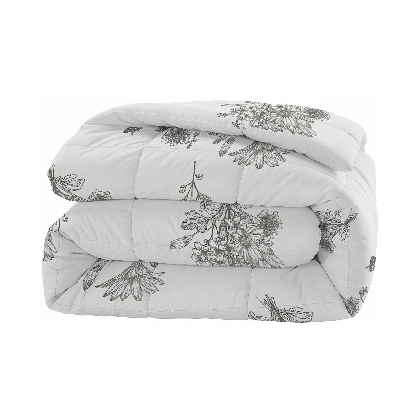 Elegant Grey Floral Printed Single  Bed Dohar - 150TC (90 × 100 Inches)