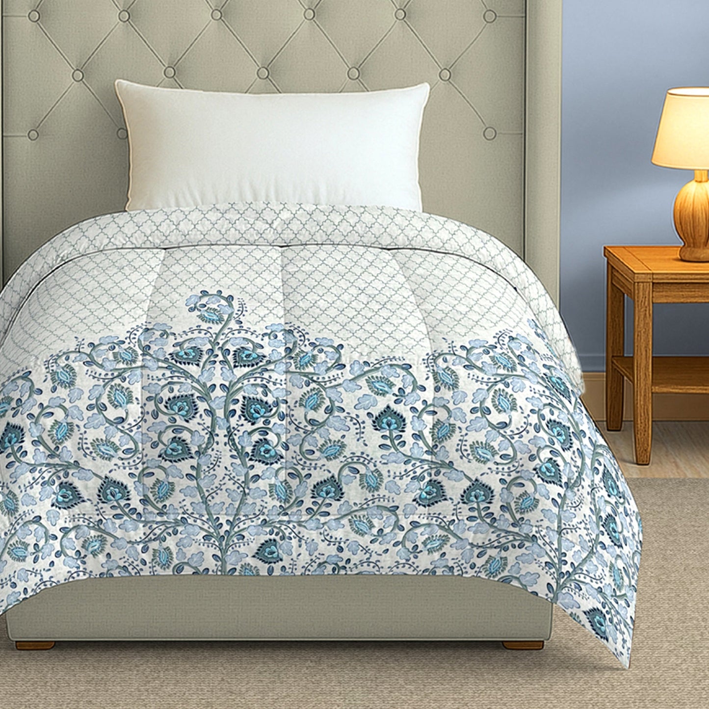 Blue Floral Printed Single Bed Dohar - Lightweight & Soft (60 × 90 Inches)