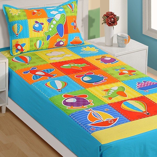 Aircraft Kids Bed sheet Single- SKB-1003 Aero - Aircraft Kids Bed sheet Single- SKB-1003 Aero