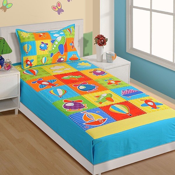 Aircraft Kids Bed sheet Single- SKB-1003 Aero - Aircraft Kids Bed sheet Single- SKB-1003 Aero