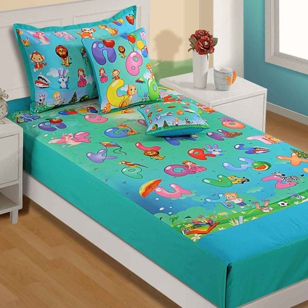 Alphabets Kids Single Bed Sheet-SKB-187 - Alphabets Kids Single Bed Sheet-SKB-187