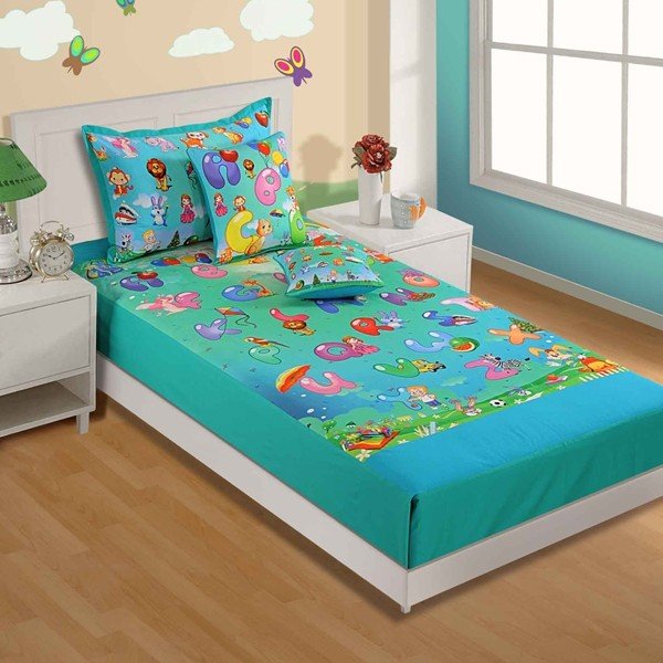Alphabets Kids Single Bed Sheet-SKB-187 - Alphabets Kids Single Bed Sheet-SKB-187